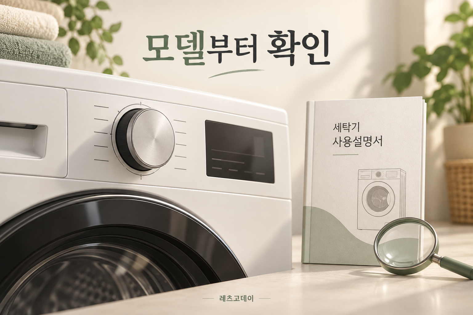 세탁기 조작 다이얼과 사용설명서로 표현한 모델별 통세척 방법 확인