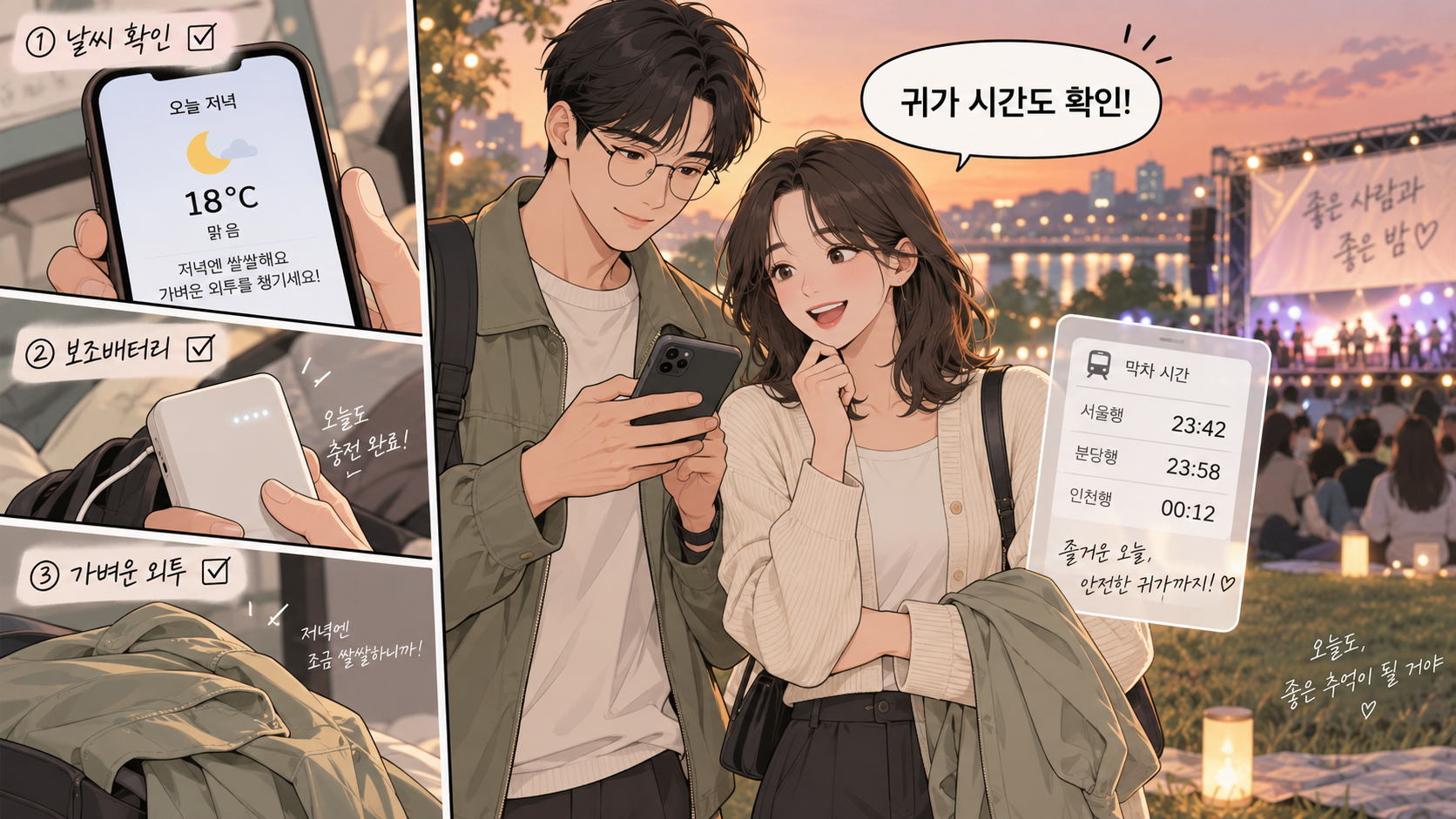 날씨와 준비물을 확인하는 청년 웹툰 카드