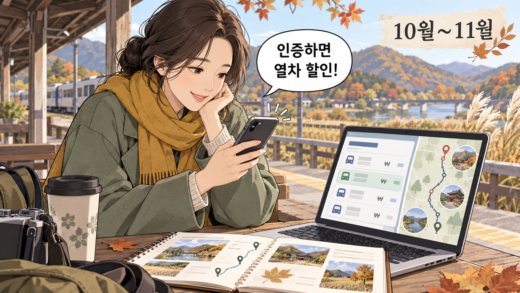 여행가는 가을 기차 할인 웹툰